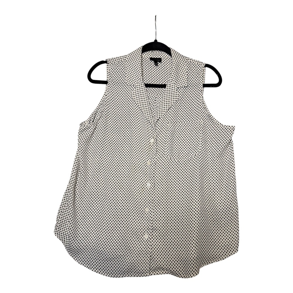 Who What Wear Womens Large Sleeveless Button Down Blouse Polka Dot White Black L